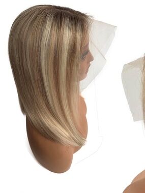 Smartinnov Ash Blonde Human hair Bob Wigs Ombre Highlight Wig 12" Lace Front Wig